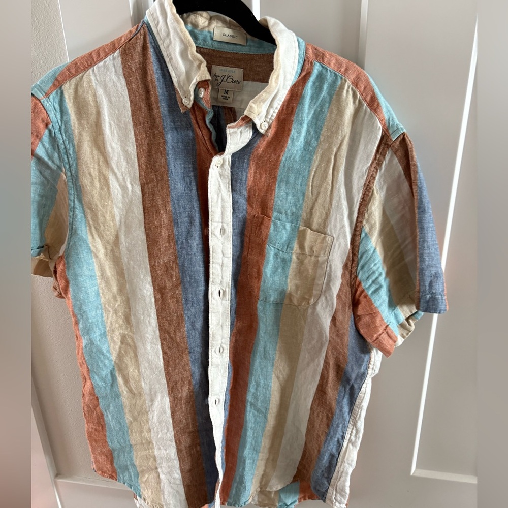 Striped linen button down short sleeve